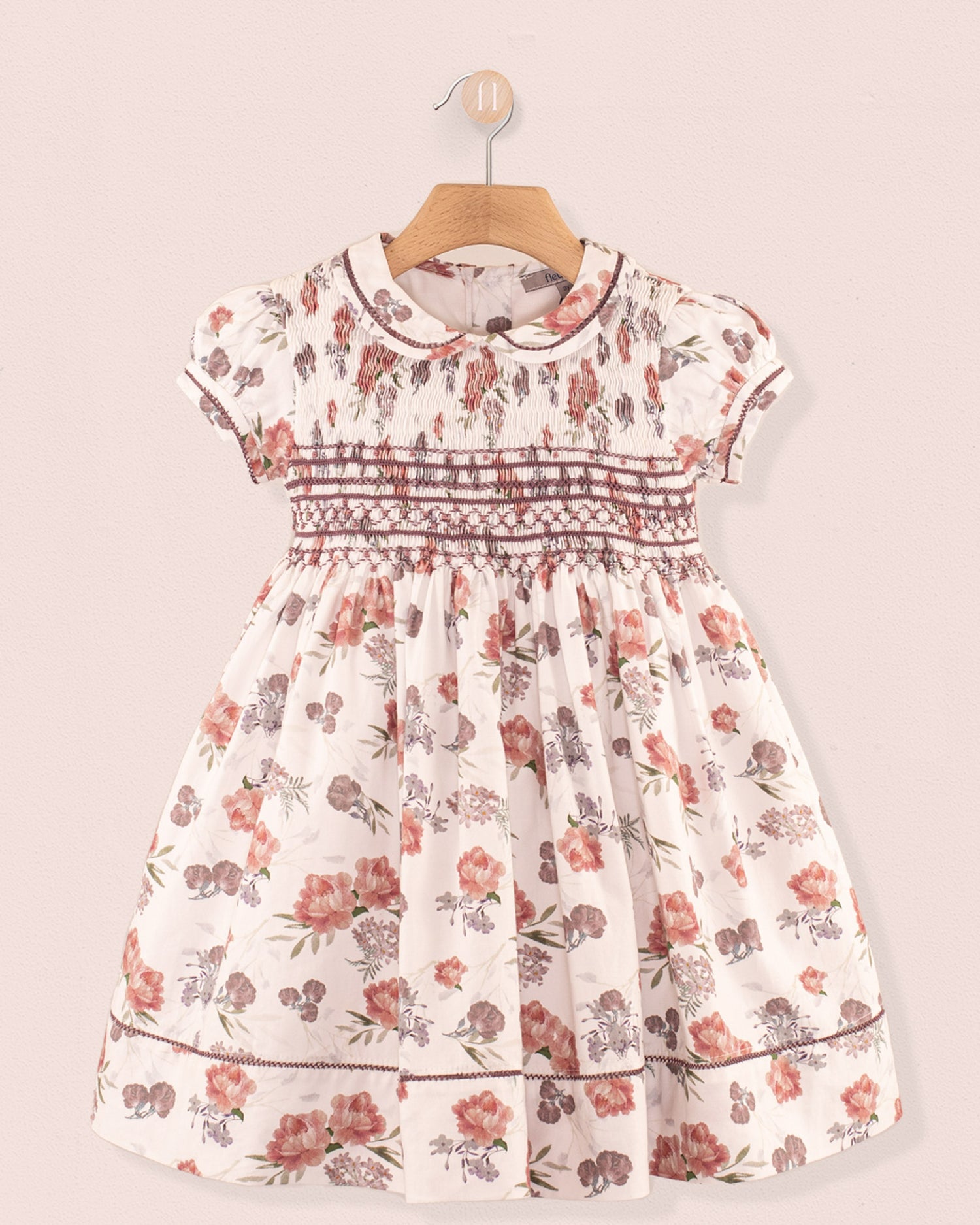 Emma White Bouquet Twill Smocked Dress